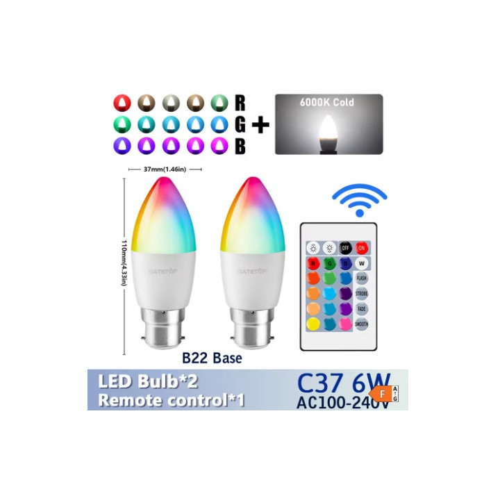 Ampoule LED E27 avec télécommande RGB multicolore