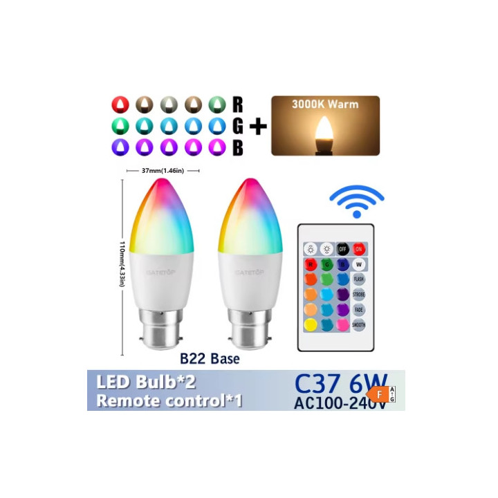 Ampoule LED E27 avec télécommande RGB multicolore