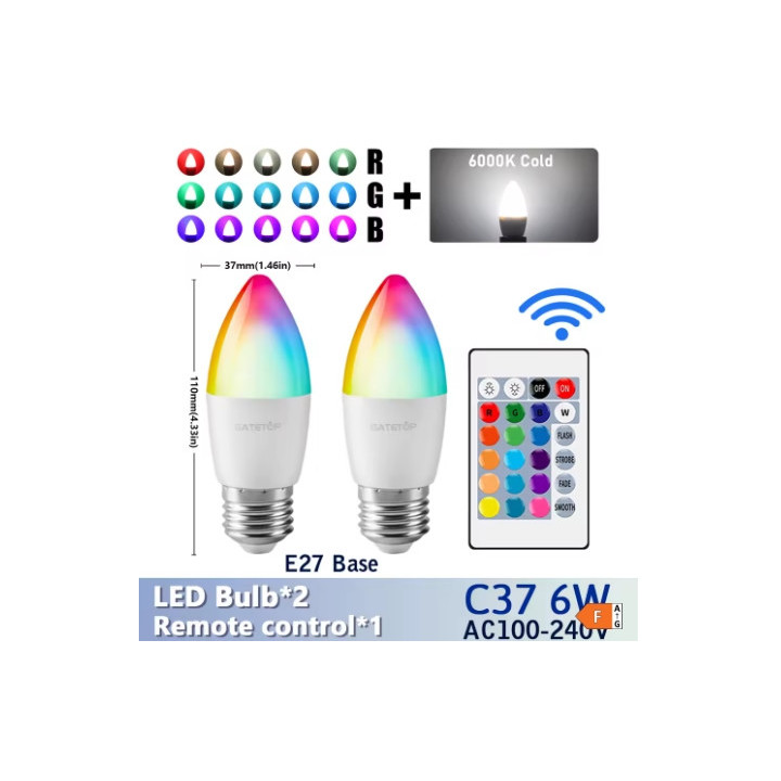 Ampoule LED E27 avec télécommande RGB multicolore