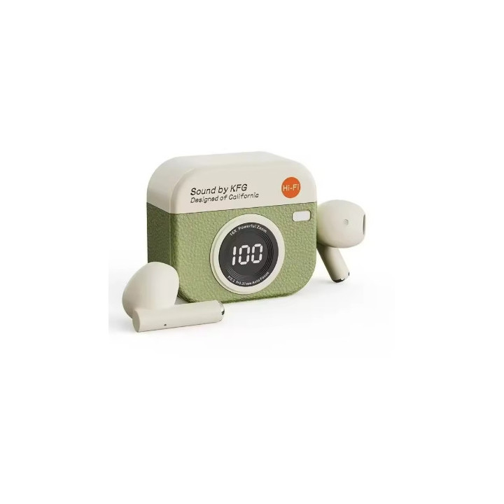 Écouteurs Bluetooth sans fil à succès, style rétro, avec affichage créatif du niveau de batterie et longue autonomie.