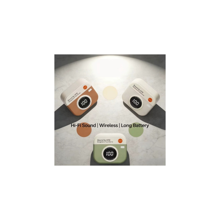 Écouteurs Bluetooth sans fil à succès, style rétro, avec affichage créatif du niveau de batterie et longue autonomie.