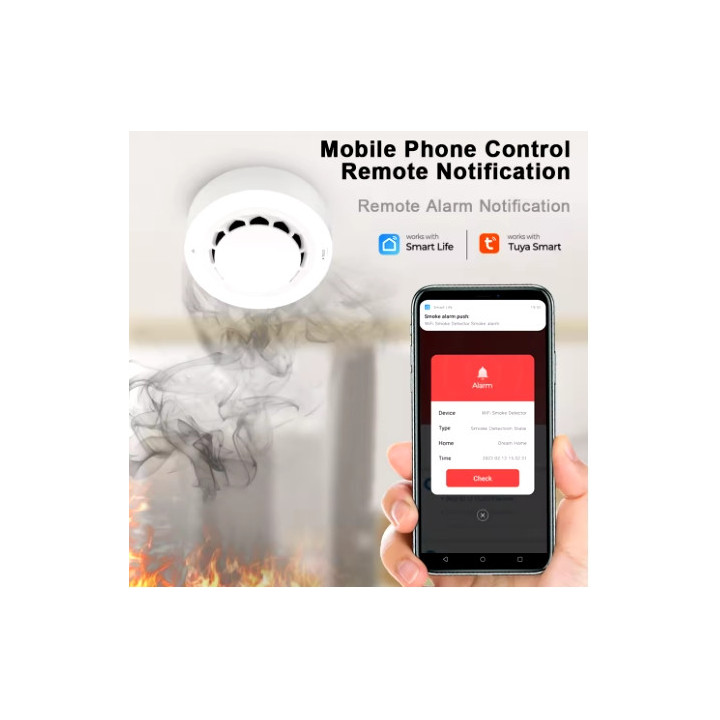 Détecteur de Fumée WiFi Smart Life Tuya Connecté